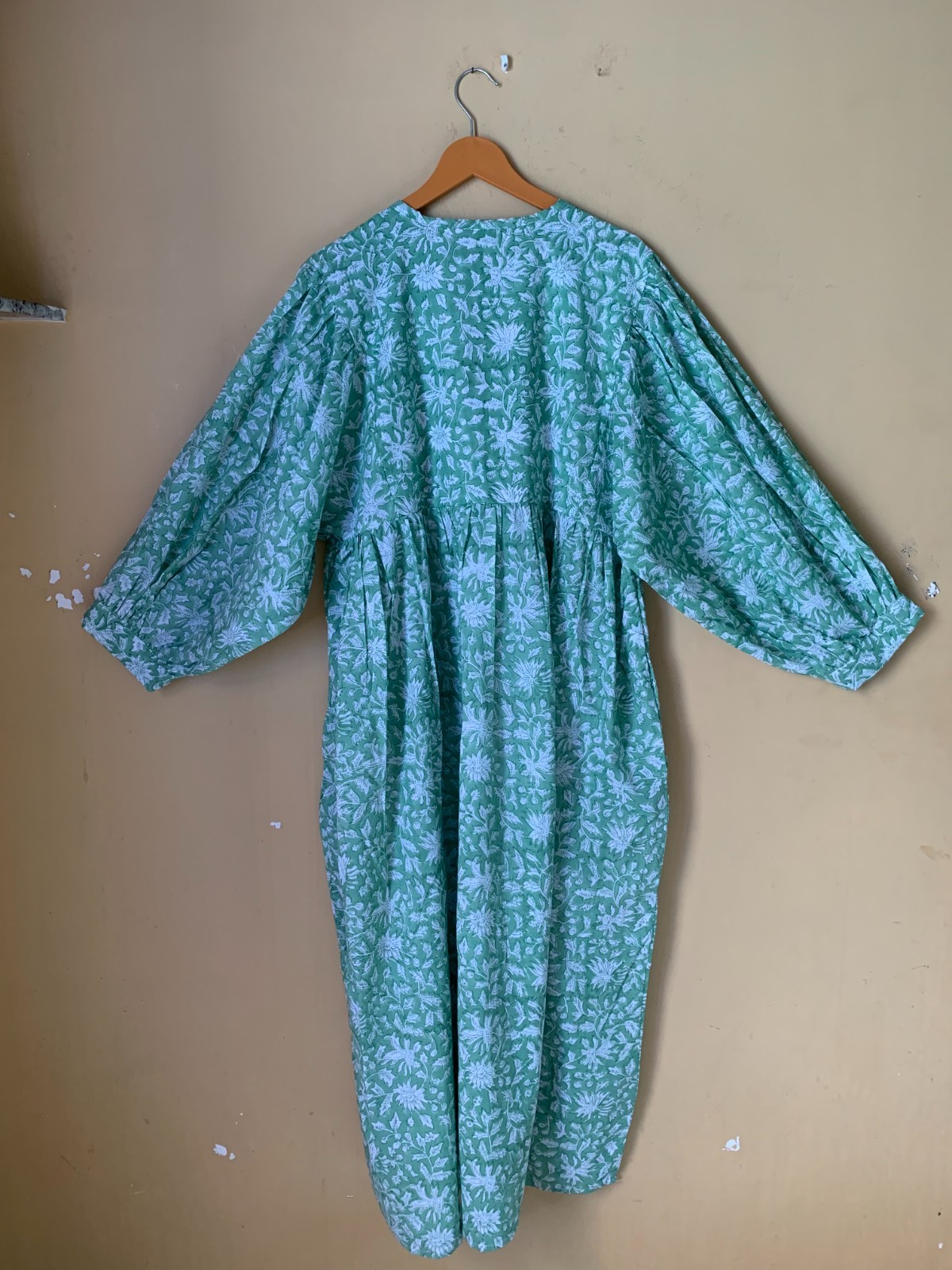 Beautiful Floal Summer blockprint cotten dress Deep Neck with string & gift item