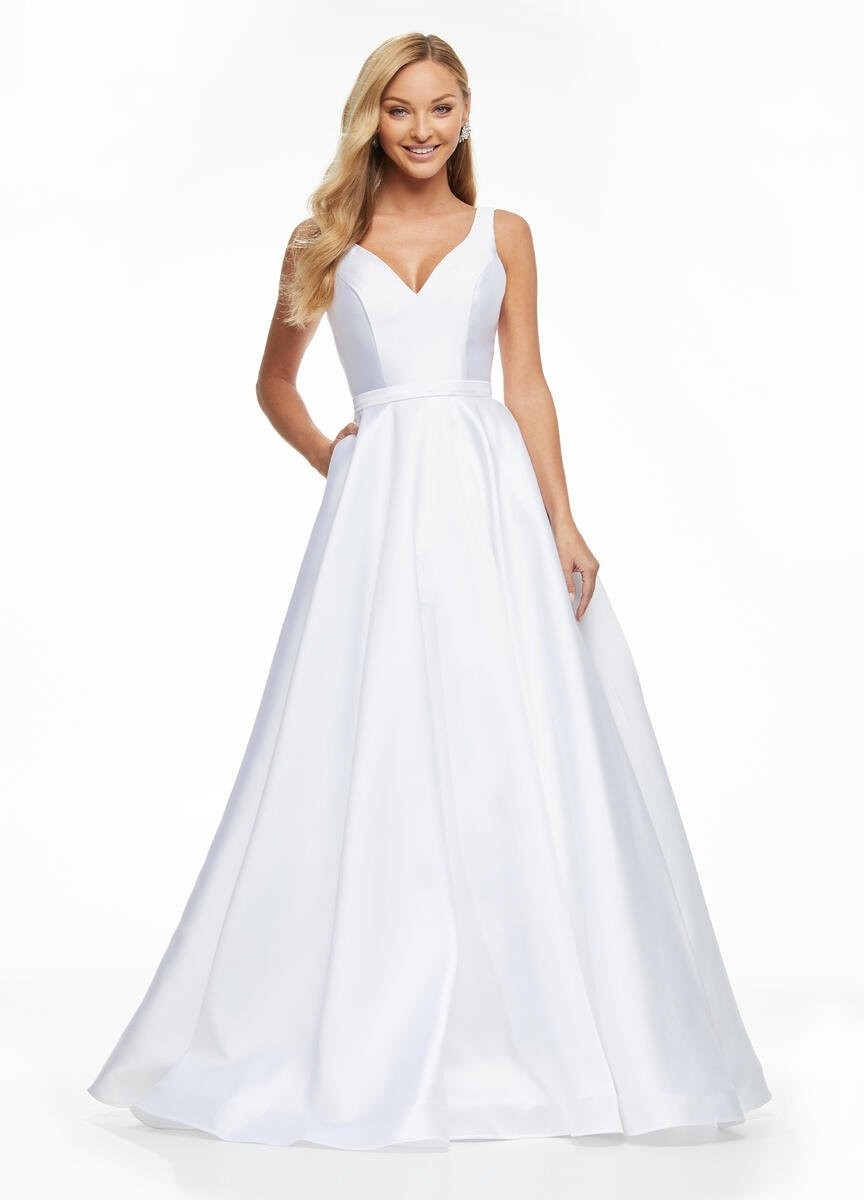 Ashley Lauren Mikado Ball Gown Size 16 V-Neckline Events White BC911094