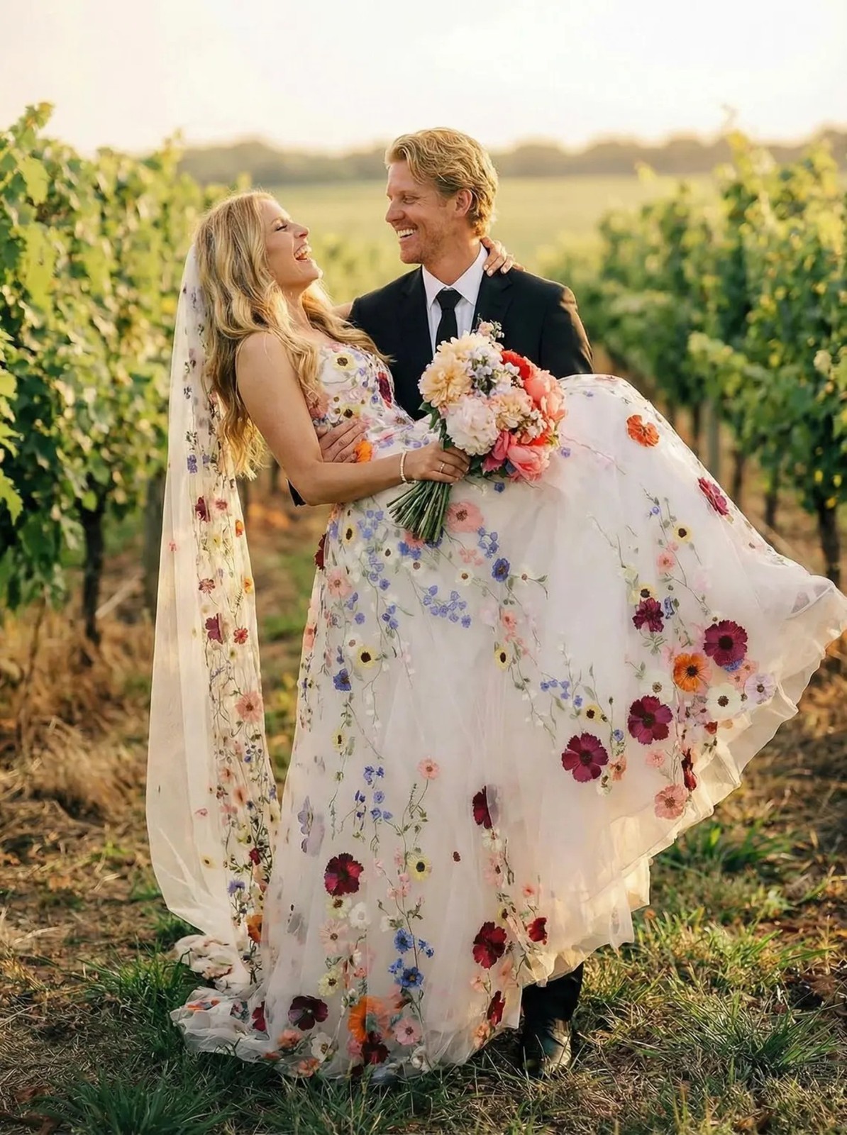 Garden Wedding Bridal Gown Custom Made 32-60 Coloured Floral Lace N.Measurement