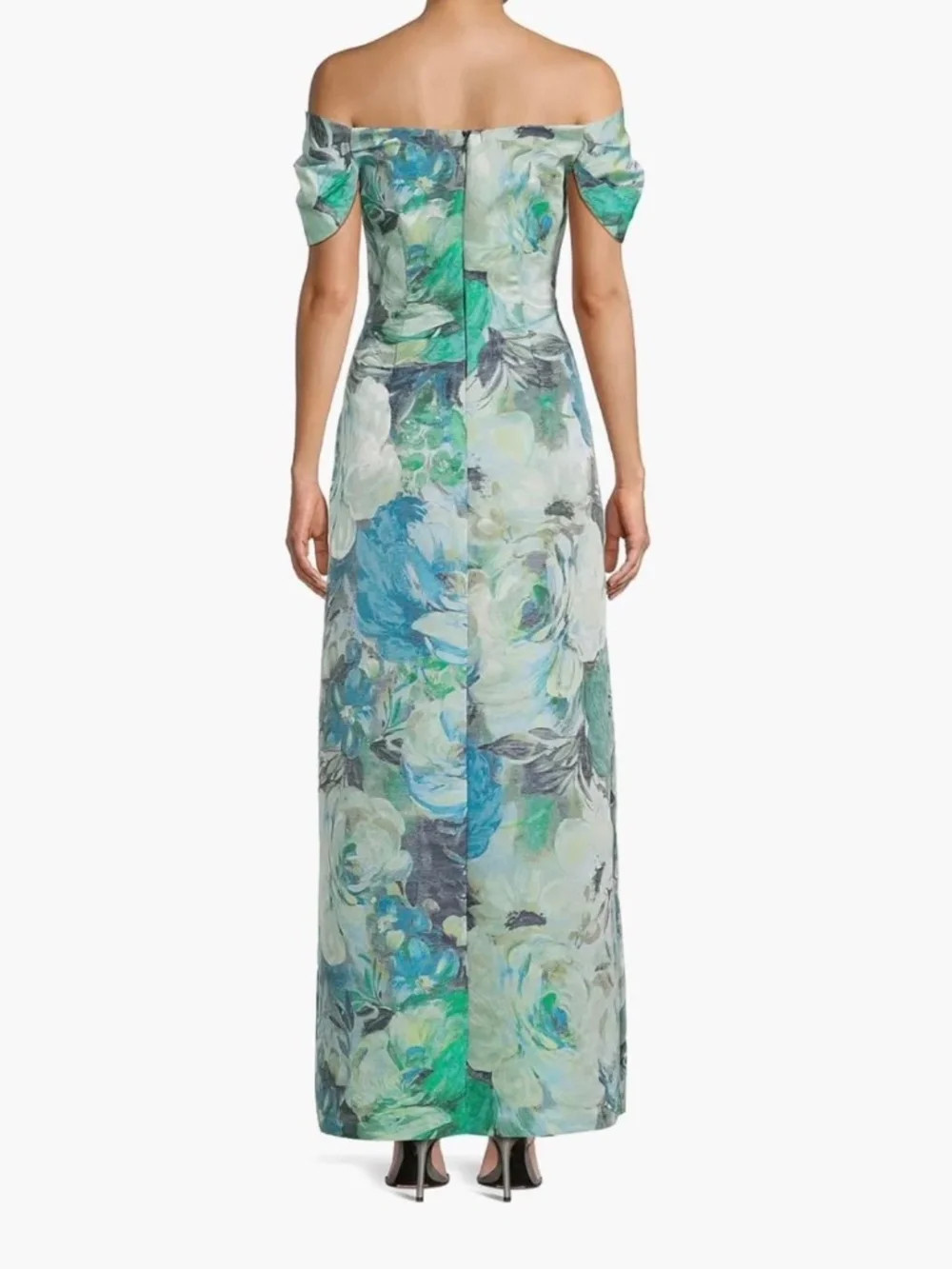 NWT Aidan Mattox Off Shoulder Floral Jacquard Pleated Gown Size 8 MSRP $550.00