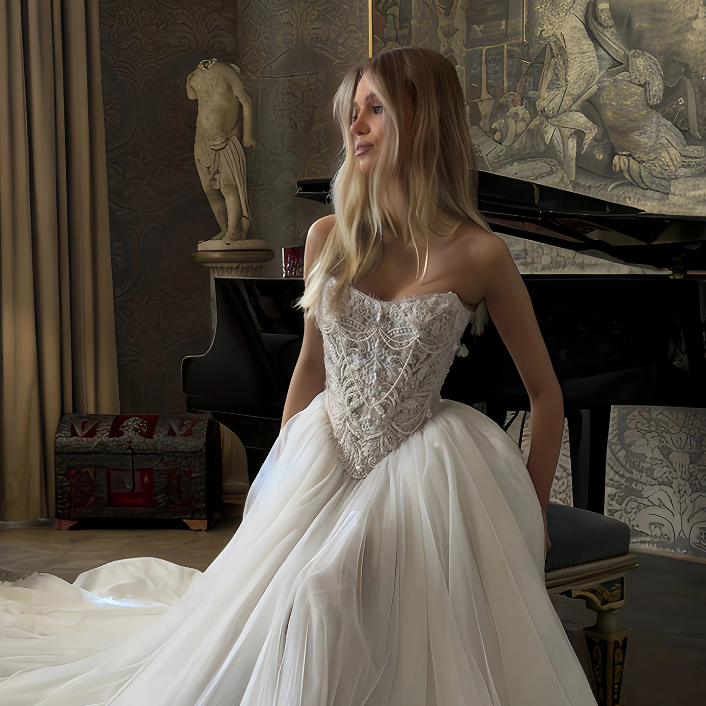 Shaorn Said Luxury Beaded Ball Gown Wedding Dress Pearls Sweetheart Corset Tulle