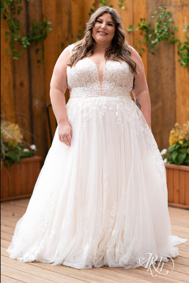 Plus Size Strapless Ruffled Ball Gown Wedding Dress Crystal Beaded Sash Train