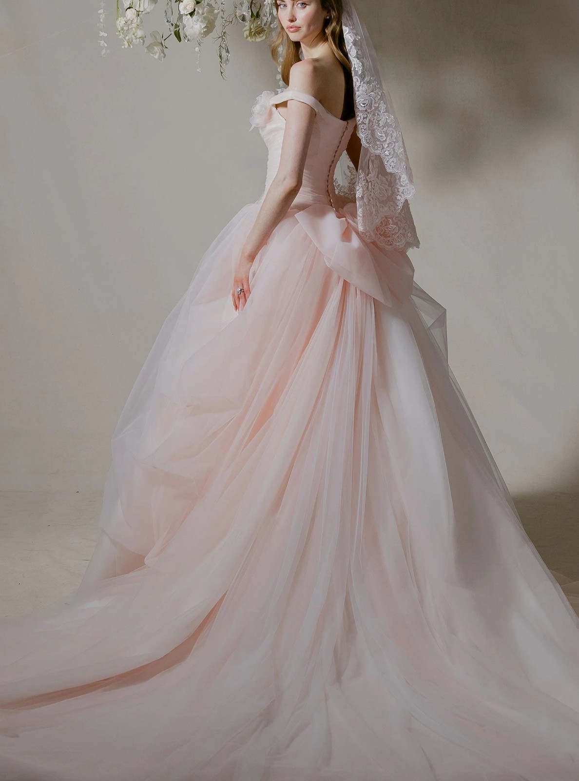 Princess pink ivory tulle wedding dress wedding dress 32-60 off straps n.measurement