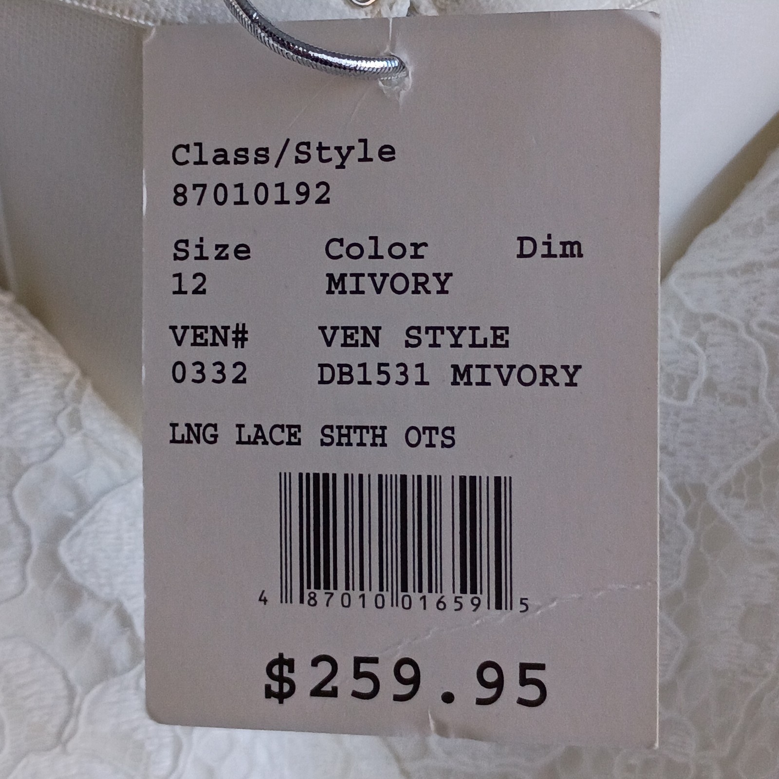 David Bridal Studio Ivory Lace Off Shoulder Brides Dress Regular Size 12