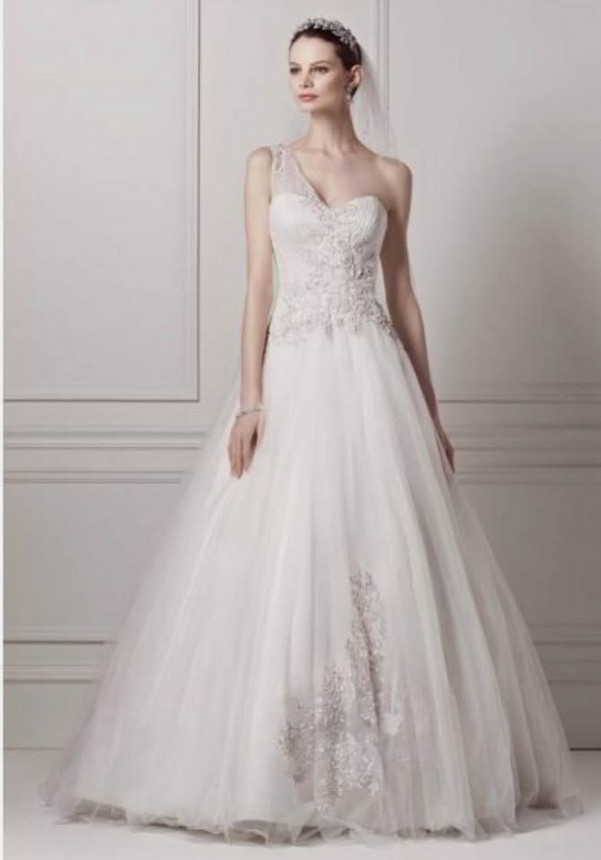 OLEG CASSINI One Shoulder Wedding Dress Ivory Ball Gown NWT CKP421