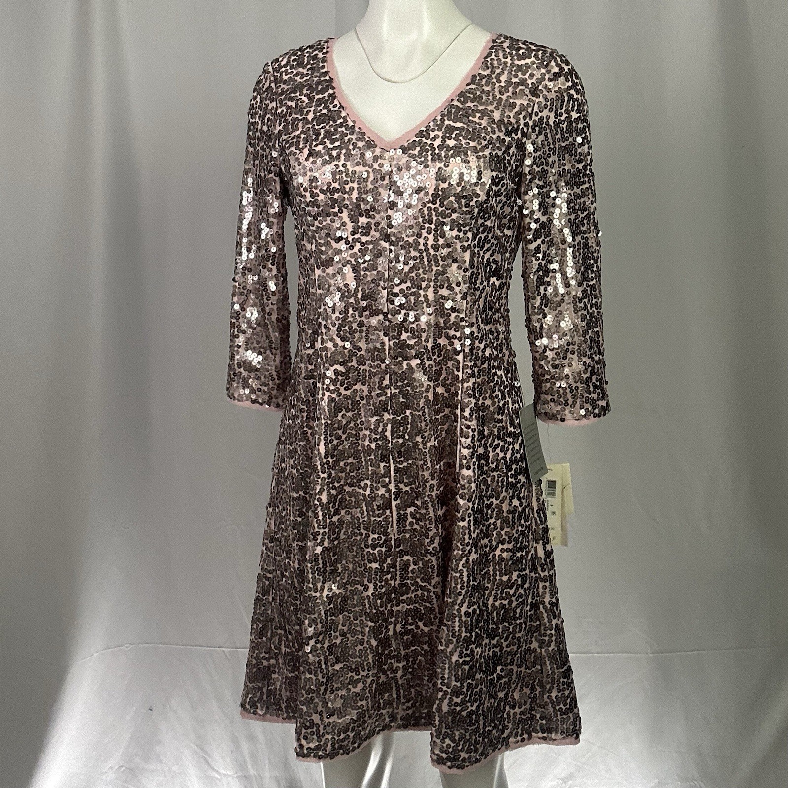 Eliza J Dress Pink Sequine Cocktail V-Neck 3/4 Sleeve Sparkly Birthday Mini 8
