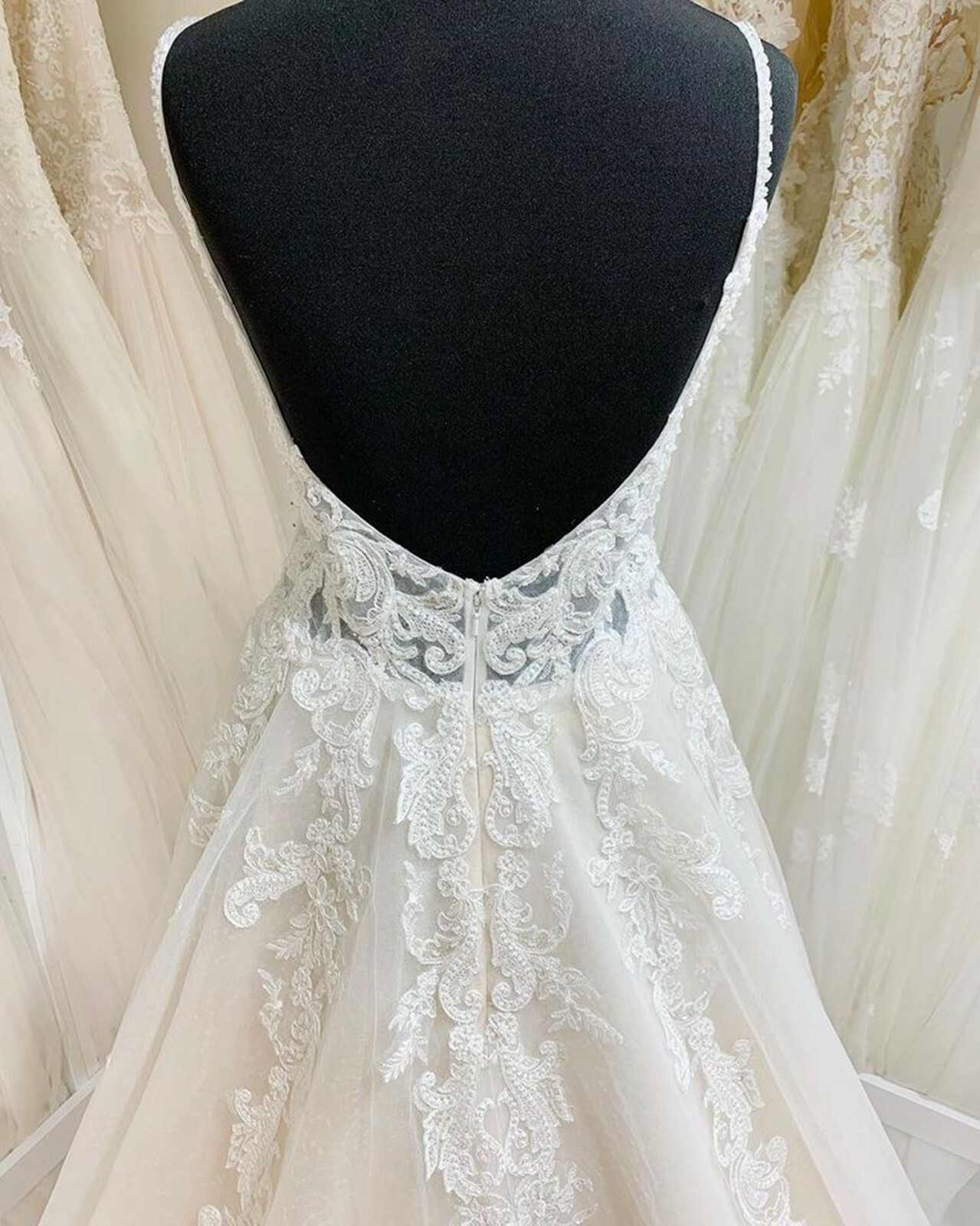 Glitter Lace Beaded Straps wedding dress bridal dress Illusion Pearls Ivory Nude