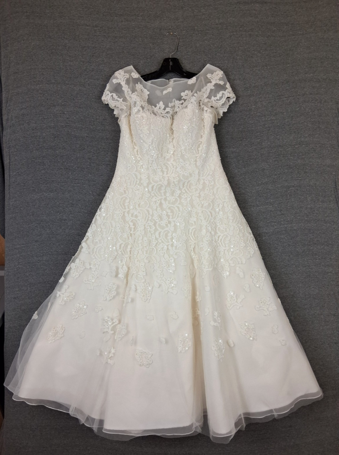 Oleg Cassini Wedding Dress 10 Ivory Botanical Illusion Tea Length Davids Bridal