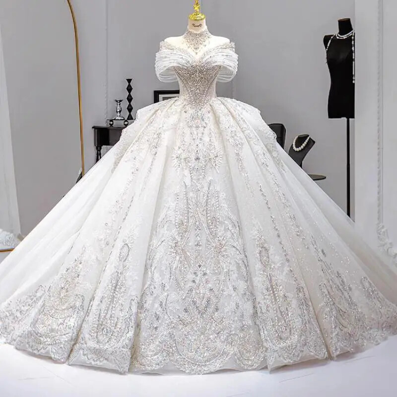 Sweetheart Wedding Dresses Princess Sparkly Appliques Bridal Gowns Floor Length