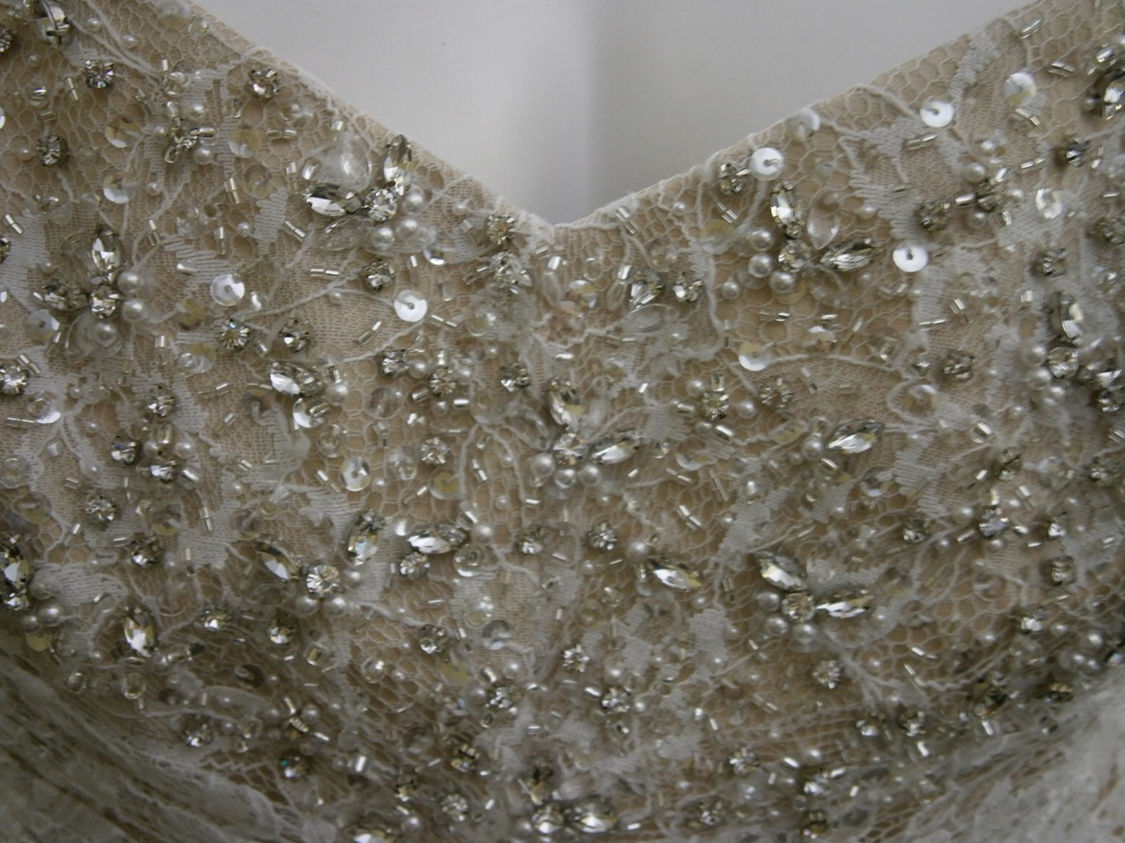 Ambiance Adela 16 Wedding Gown Dress Sample Ivory Champagne Lace Belt Beaded NWT
