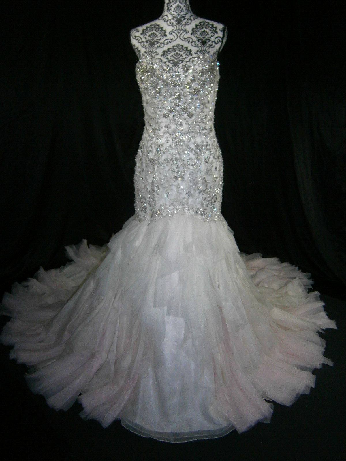 Ysa Makino Wedding Dress Silk Ball Gown 10 White Blush Pink Crystals Layers