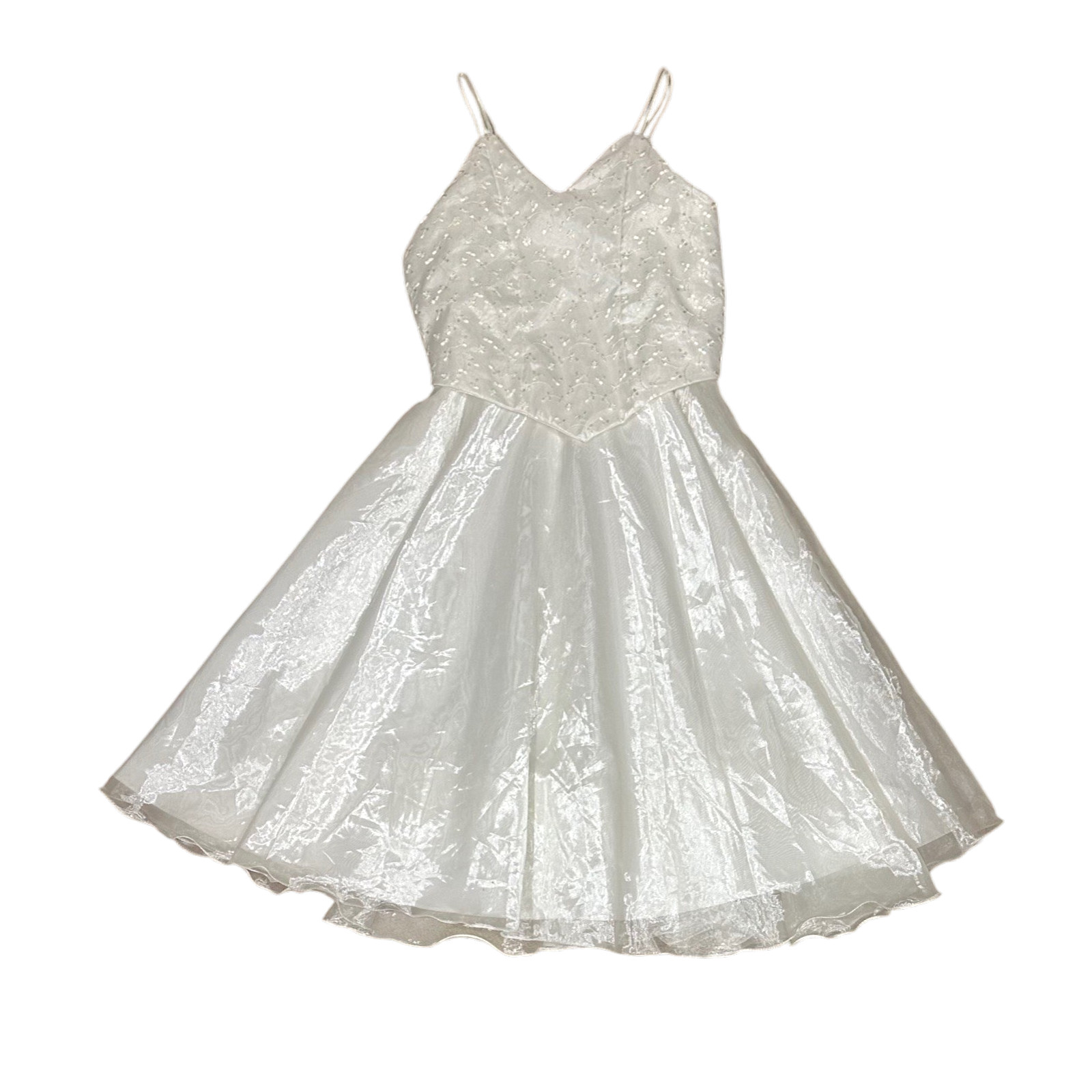 Vintage 90s Y2K Size 0/2 Wedding Dress Tea Length Teen Ivory White Basque Waist