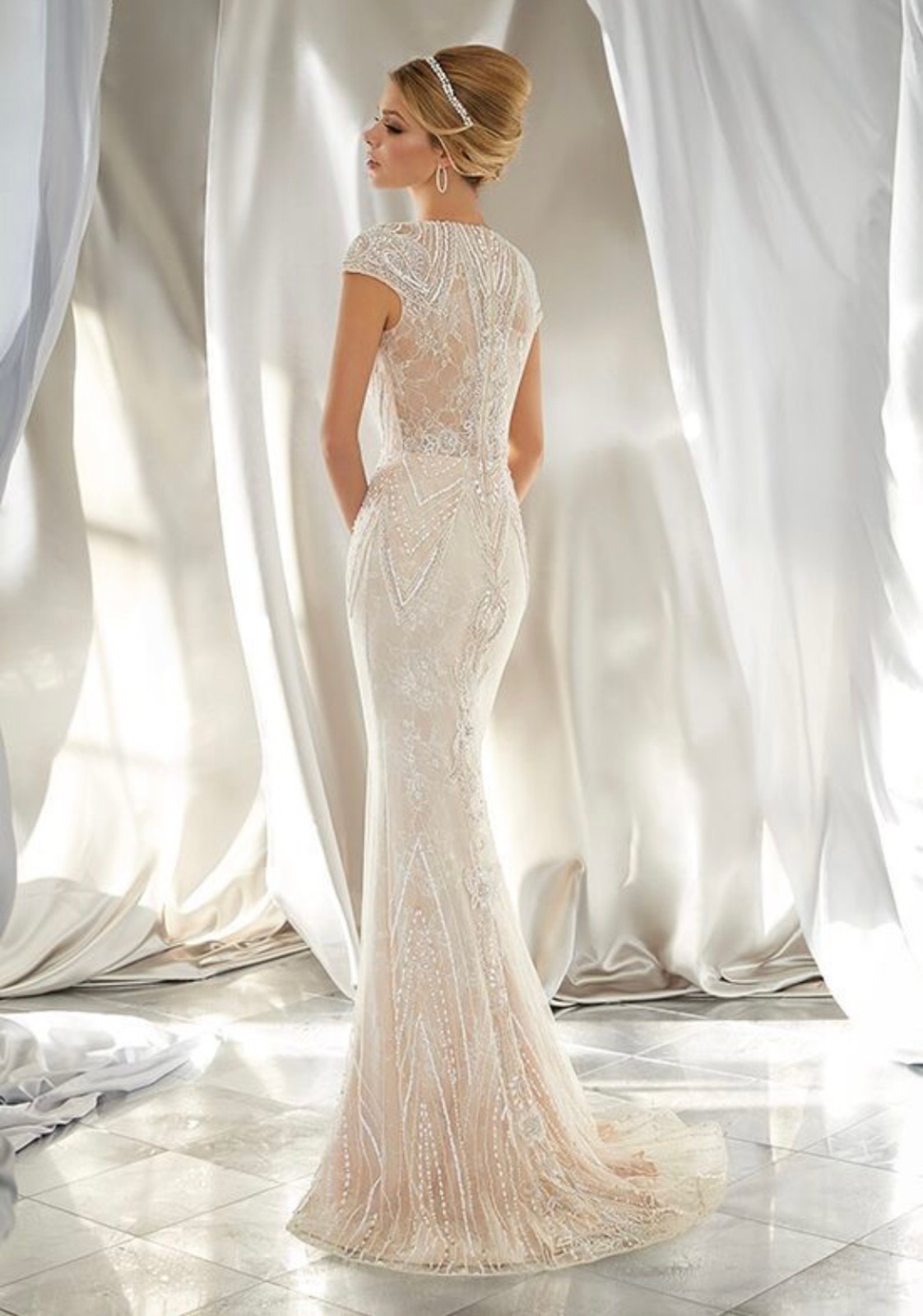 NWT Madeline Gardner Art Deco Beaded Gown – Size 18 Champagne Nude Formal Bridal