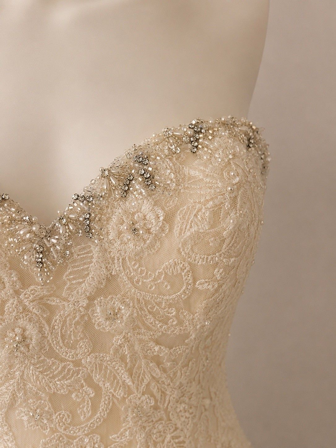 Allure Bridals Strapless Mermaid Wedding Dress Champagne Ivory Beaded Lace