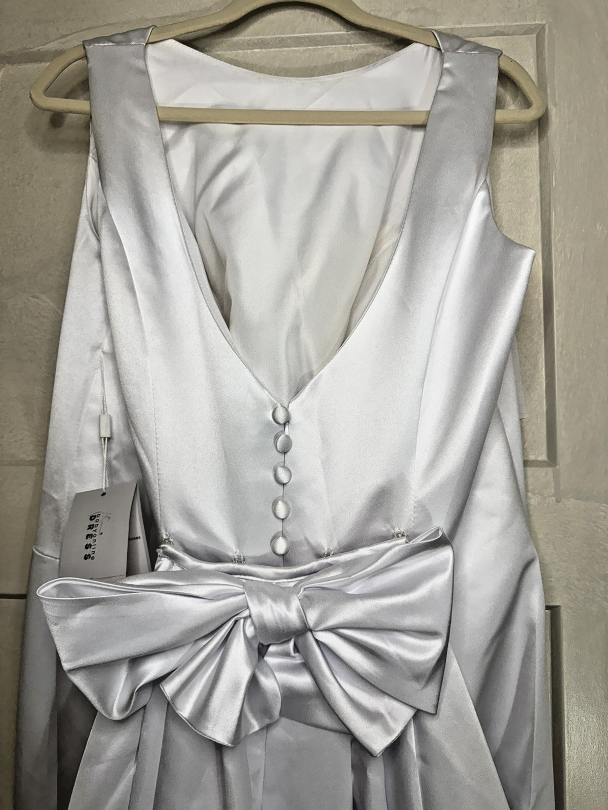 Wedding Dress White Satin Bow Back Buttons Detachable Train Bridal Babyonline