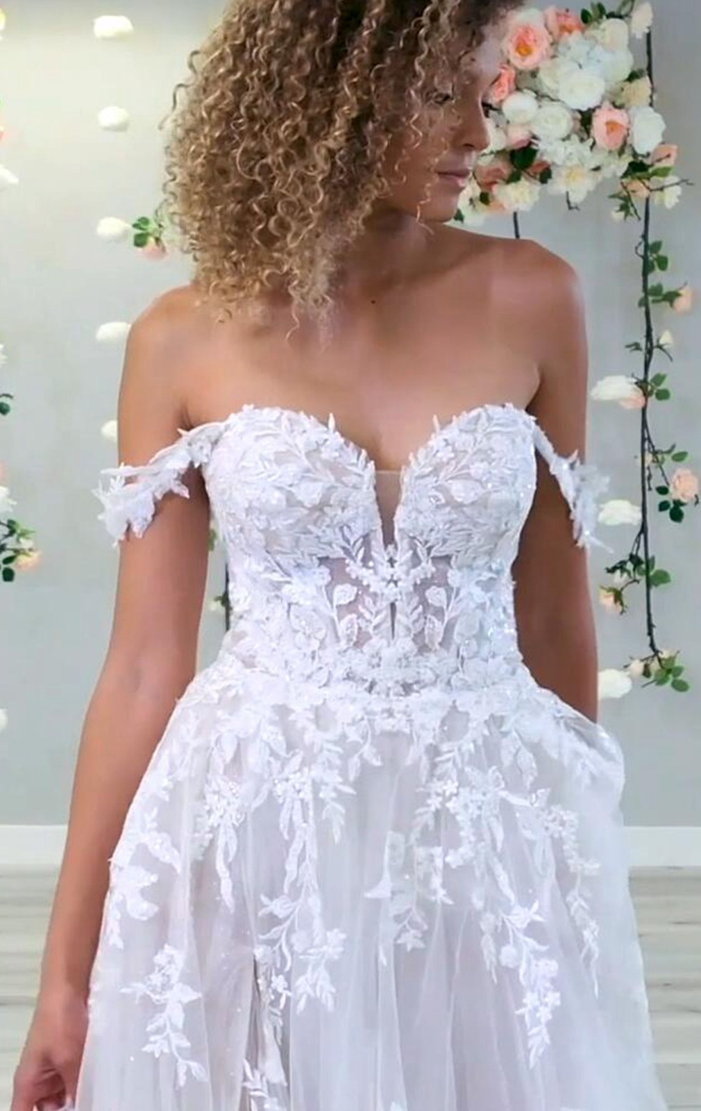 Illusion Lace Wedding Dress Bridal Gown 32-60 Plus Size Buttons Slit Beaded