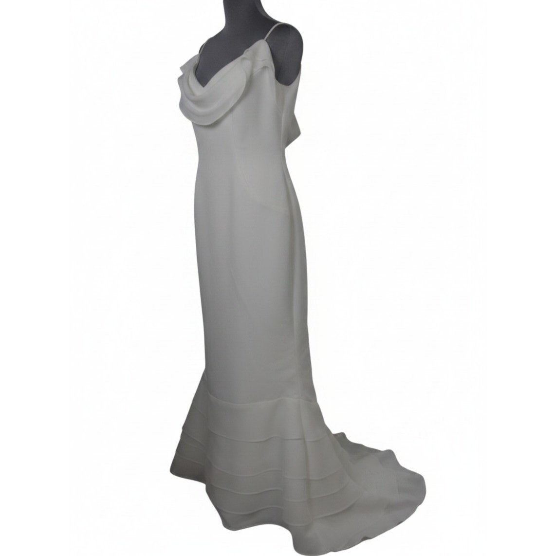 Ivory Wedding Dress Size 16 Low Back Ruffle Train Bustle Bridal Gown Lined EUC