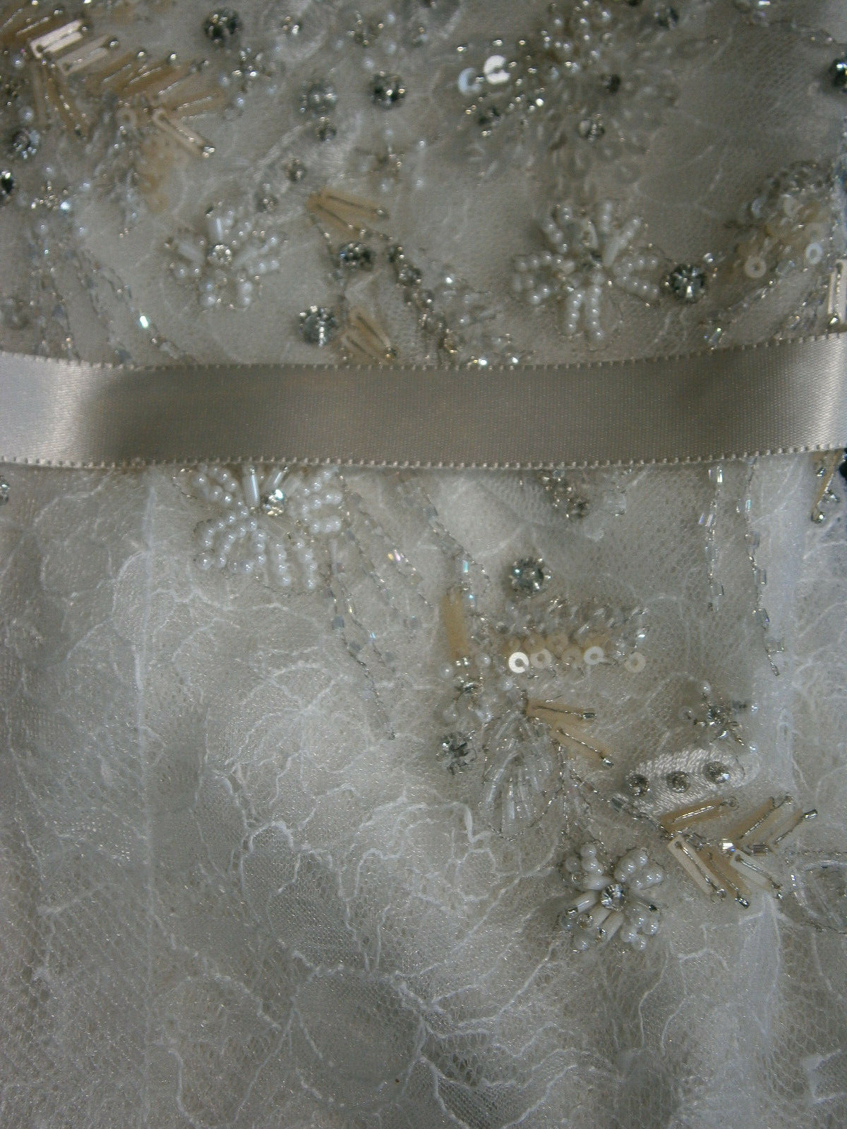 Watters Brides Wedding Dress 8-10 Ivory Sheath Lace Bling Ribbon Crawford 68105E