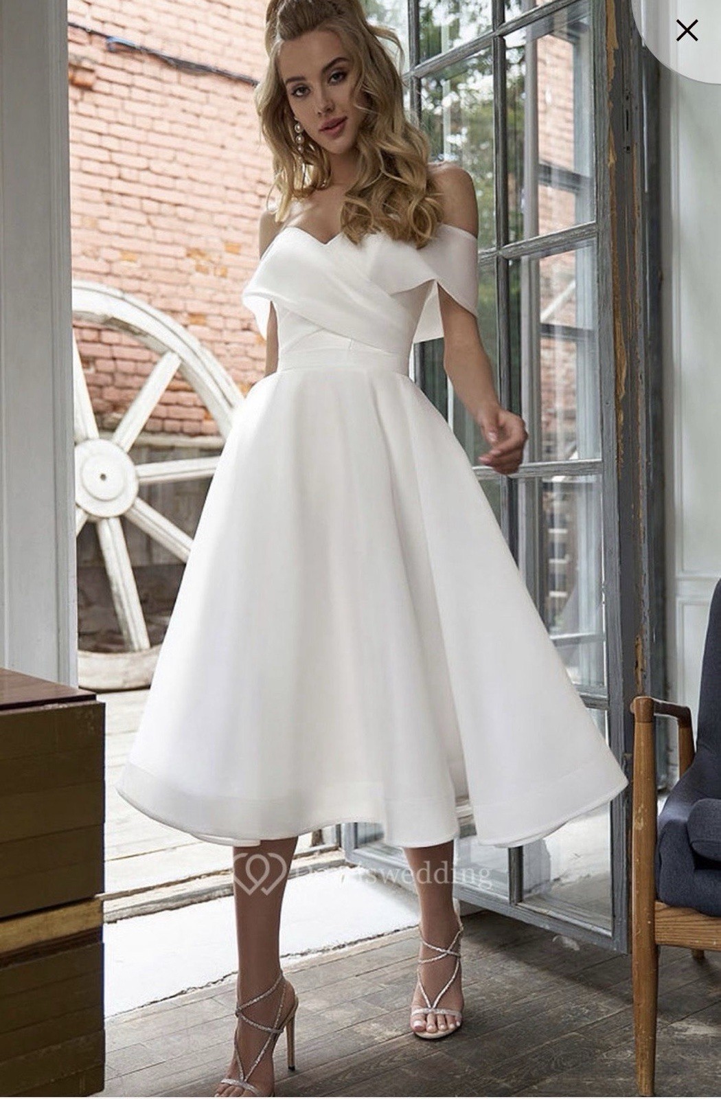 Dorriswedding Off-Shoulder Sweetheart A-Line Tea Dress Corset Back White 8