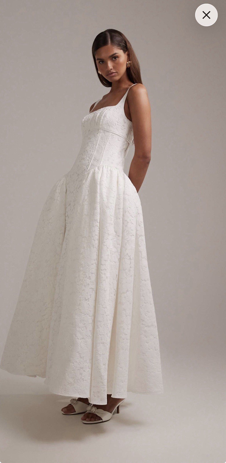 ASOS Ivory Lace Wedding Dress 10 Regular Sleeveless Square Neck A-Line Long