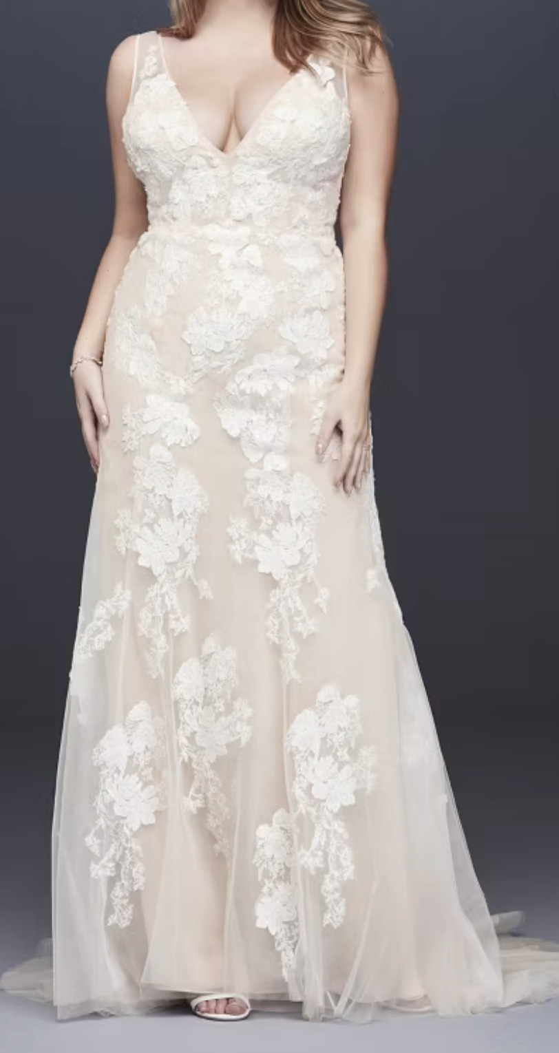 MELISSA SWEET Lace Applique Tulle V-Neck Wedding Gown IVRY/CHAMP SZ 20W