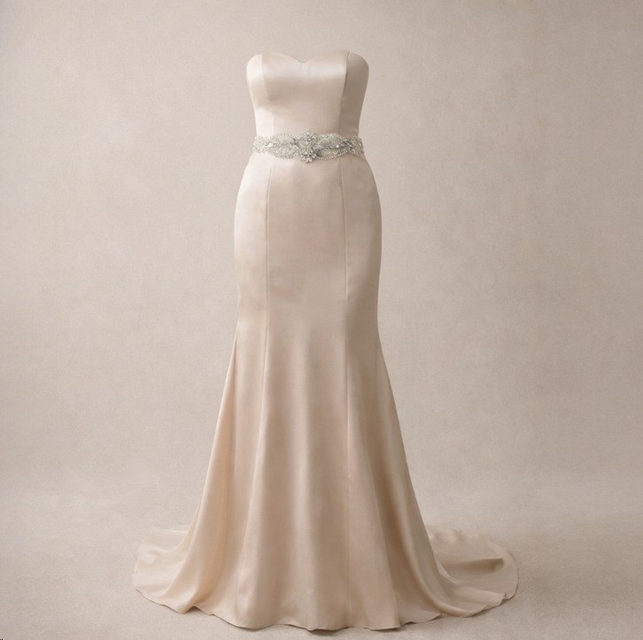 Elegant Champagne Strapless Lace Beaded Mermaid Gown for Wedding Formal Events