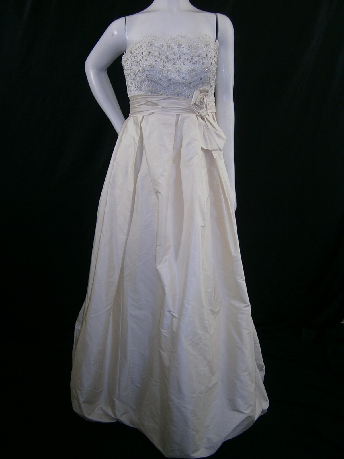 M V Couture Wedding Dress 10 Champagne Ivory Silk Mikado Lace Strapless NEW