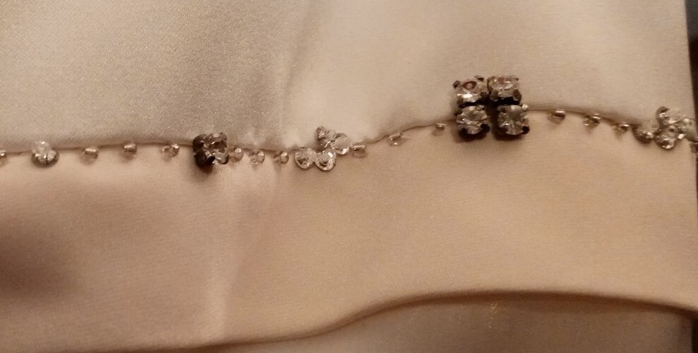 Elegant Wedding Dress,Beige & Ivory, Matte Satin W Tull W Train.Bow tie. Size 8.