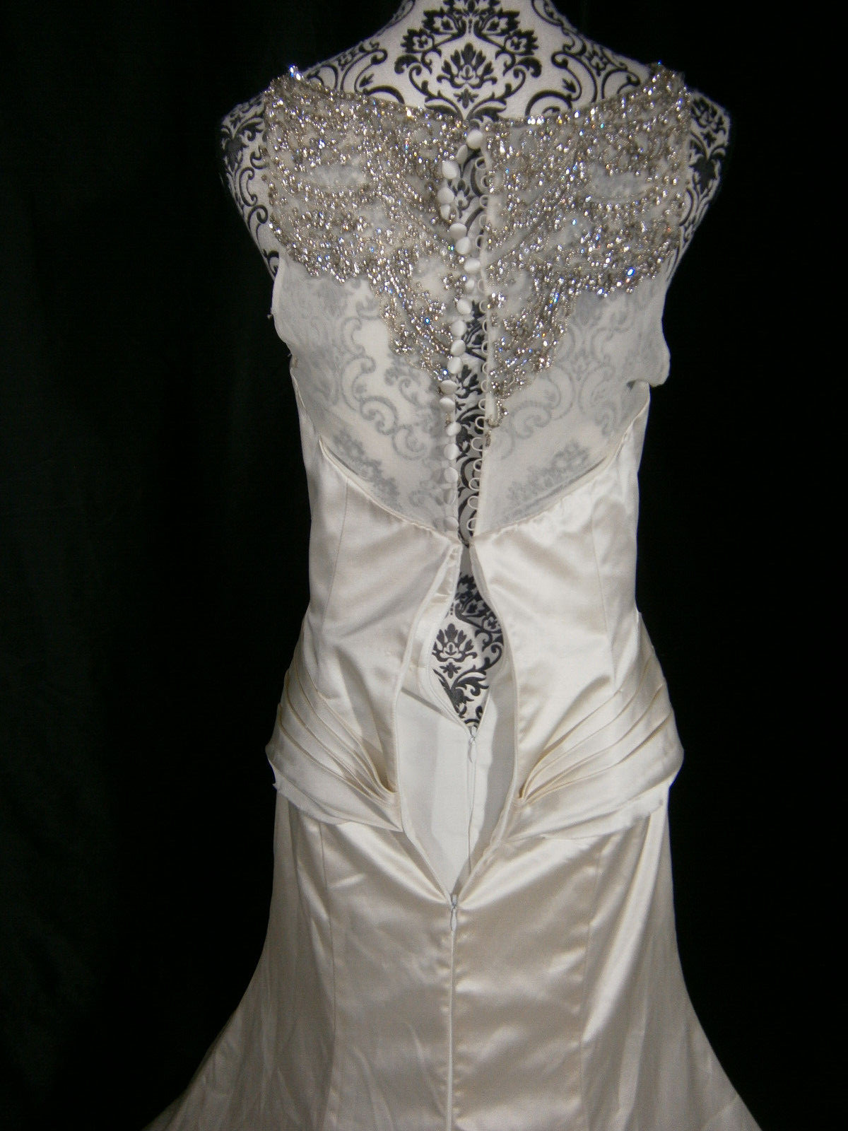 Cristiano Lucci Wedding Dress 6-10 Satin Illusion Crystals Fit & Flare Ruching