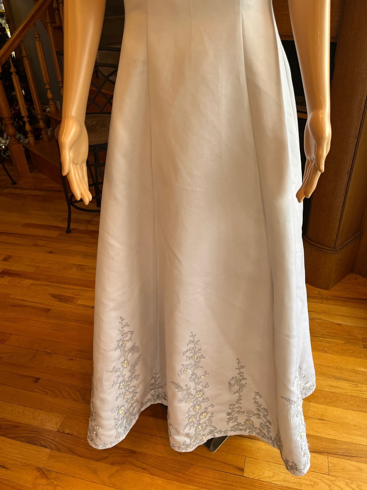 *Casablanca Gray Satin Straps Detachable Train Wedding Gown Bridal Dress Size 14