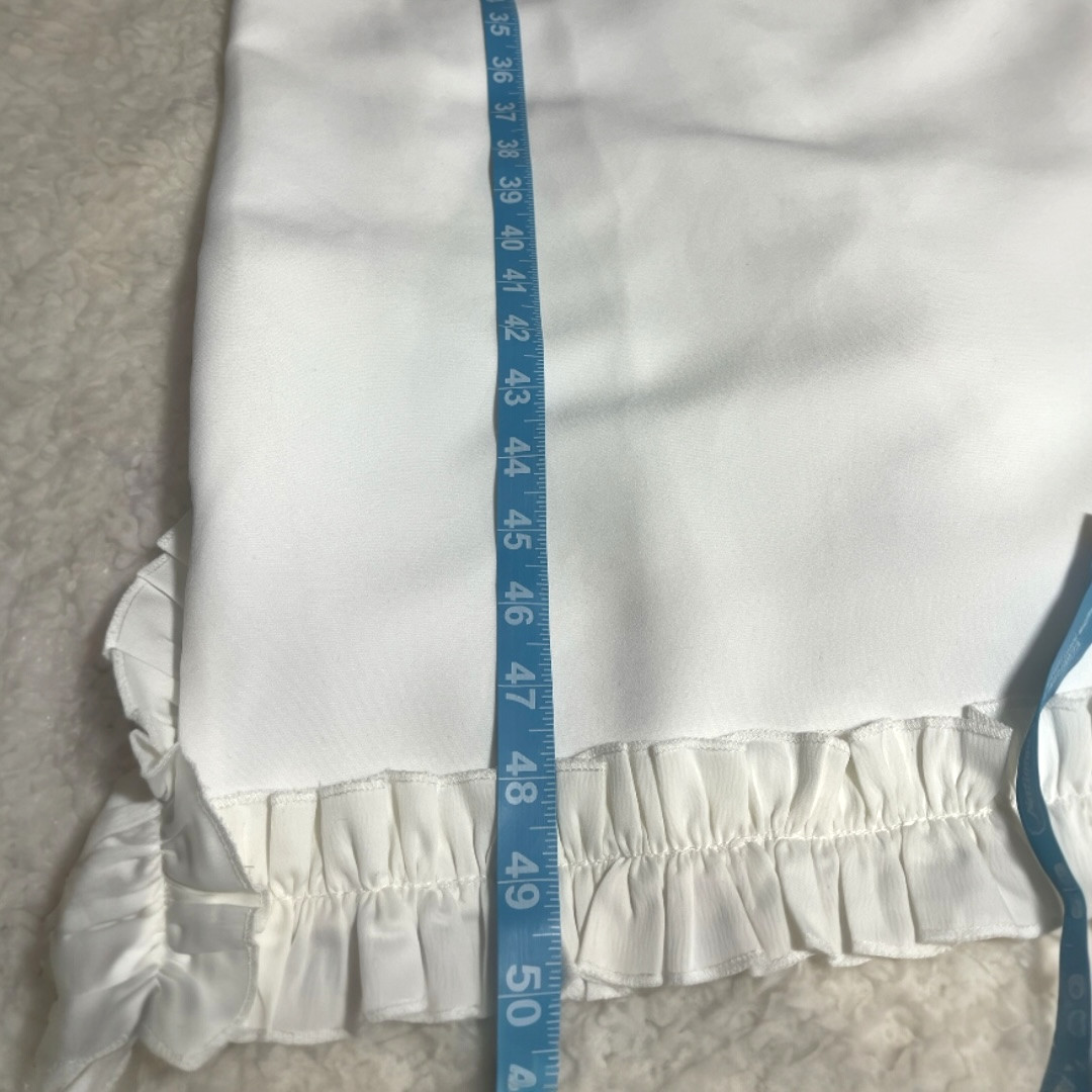 PrettyLittleThing White Ruffle Trim Midi Dress NWT Size 4 Romantic Slit Bodycon