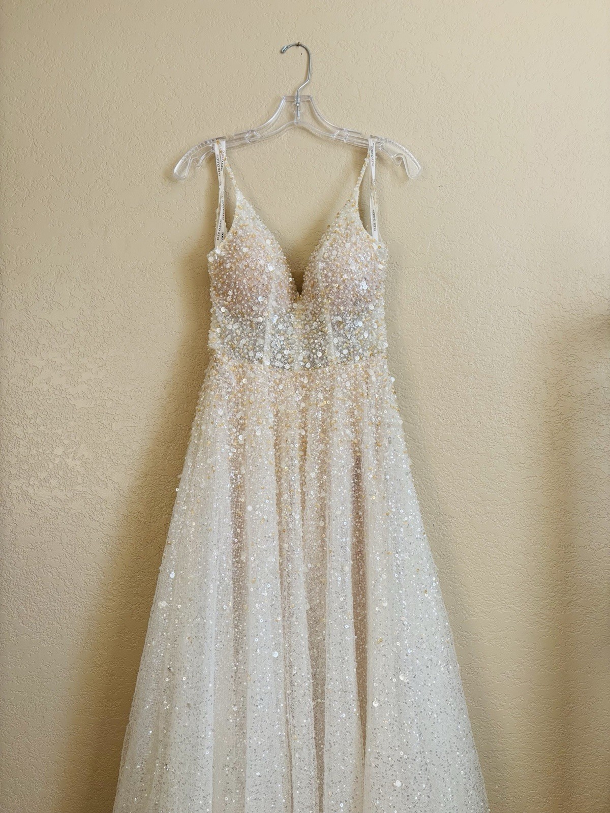Martina Liana Size 10 Ivory/Champagne Sequin Beaded V-Neck A-Line Gown