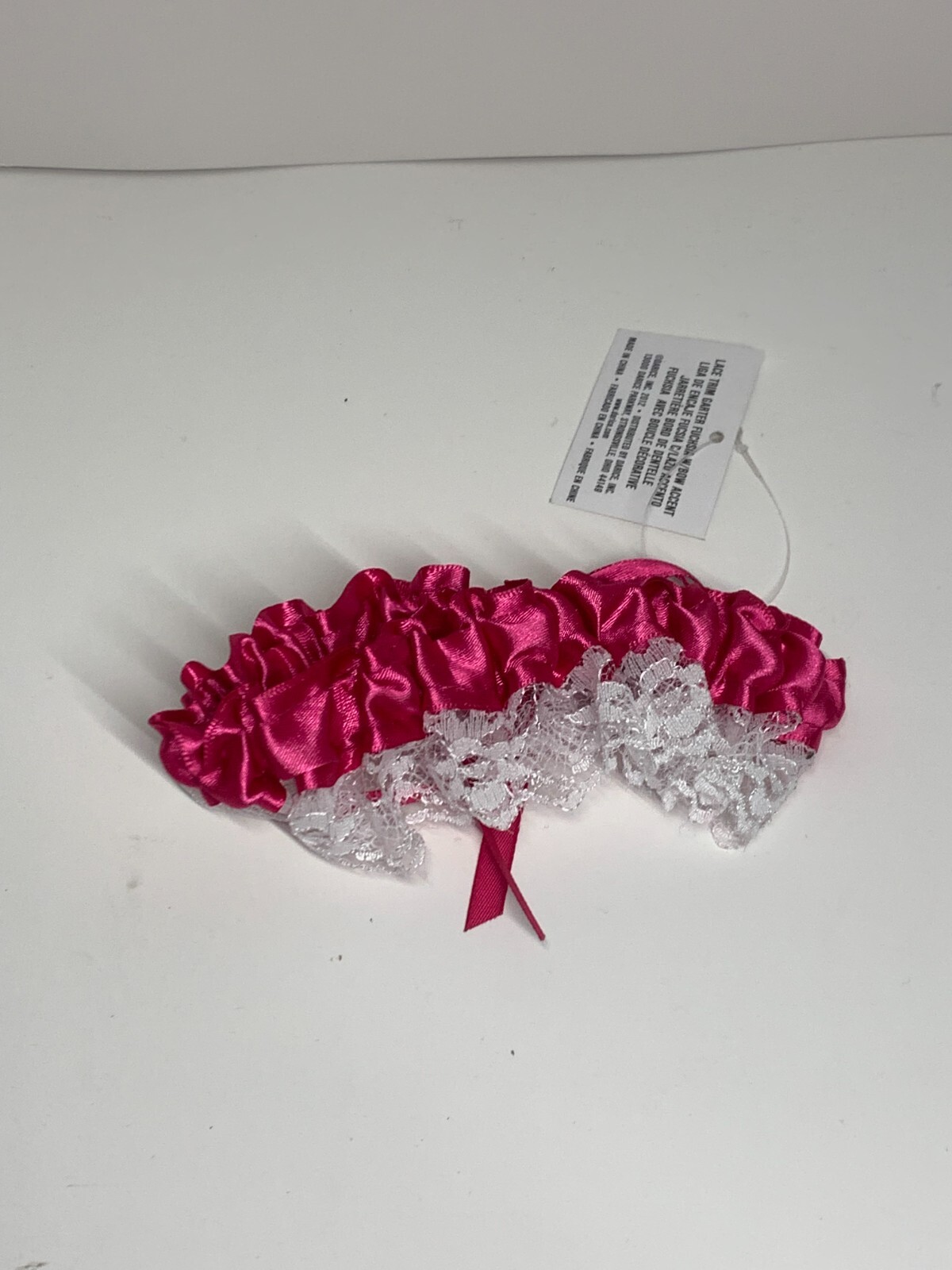 Fuchsia Satin Pink with White Lace Trim Wedding Garter