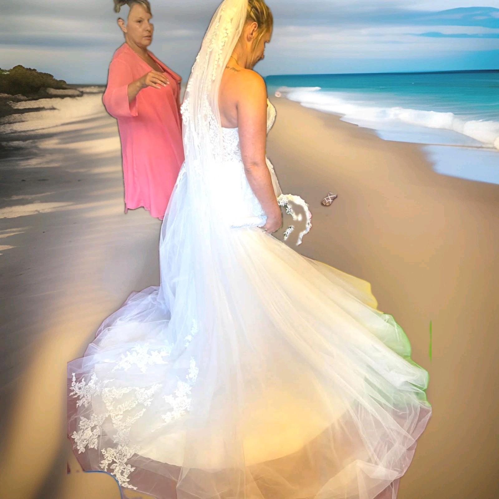 Moonlight Strapless Lace Tulle Ball Gown Wedding Dress Train Size 12