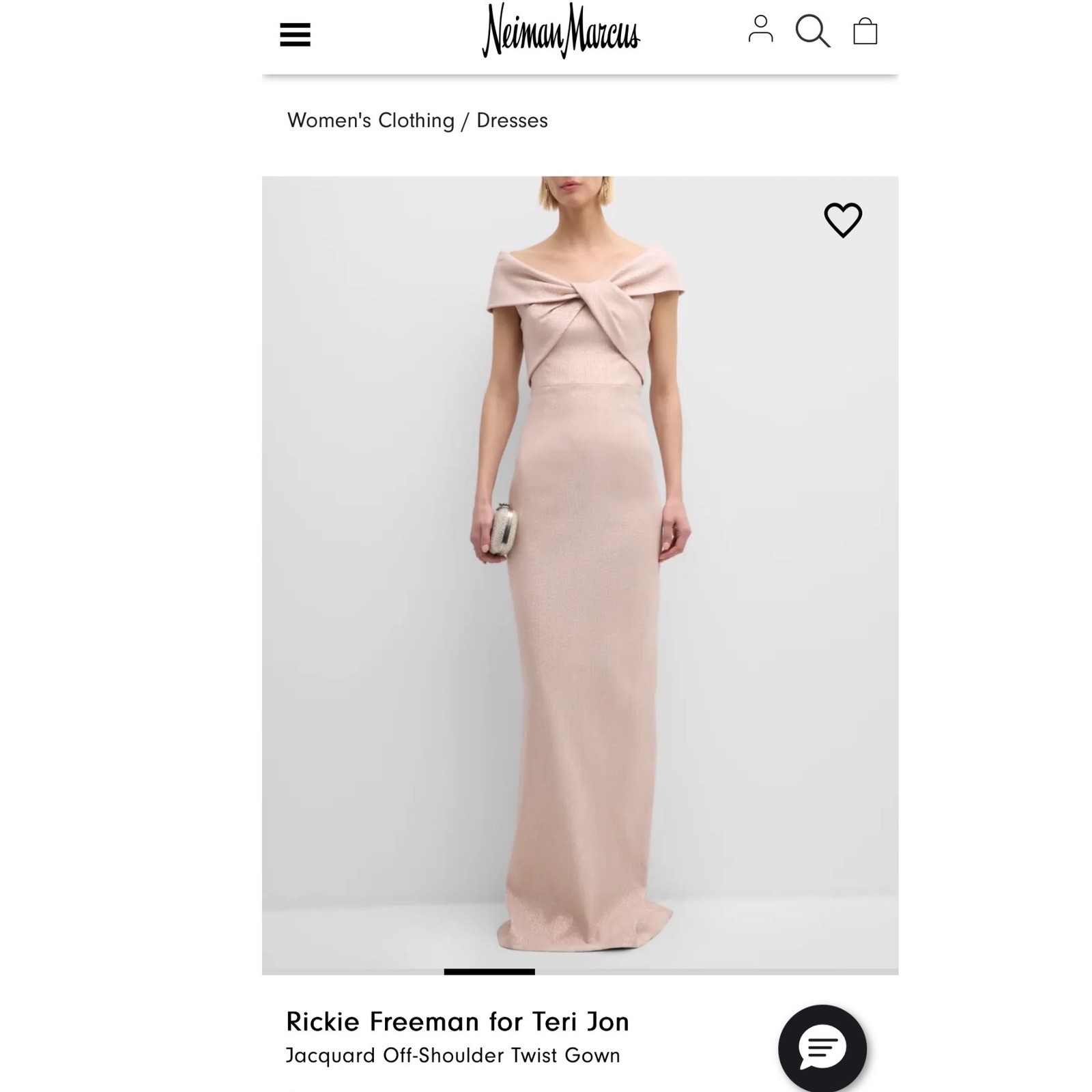 Teri Jon Rickie Freeman metallic jacquard off-the-shoulder twist gown ice blue