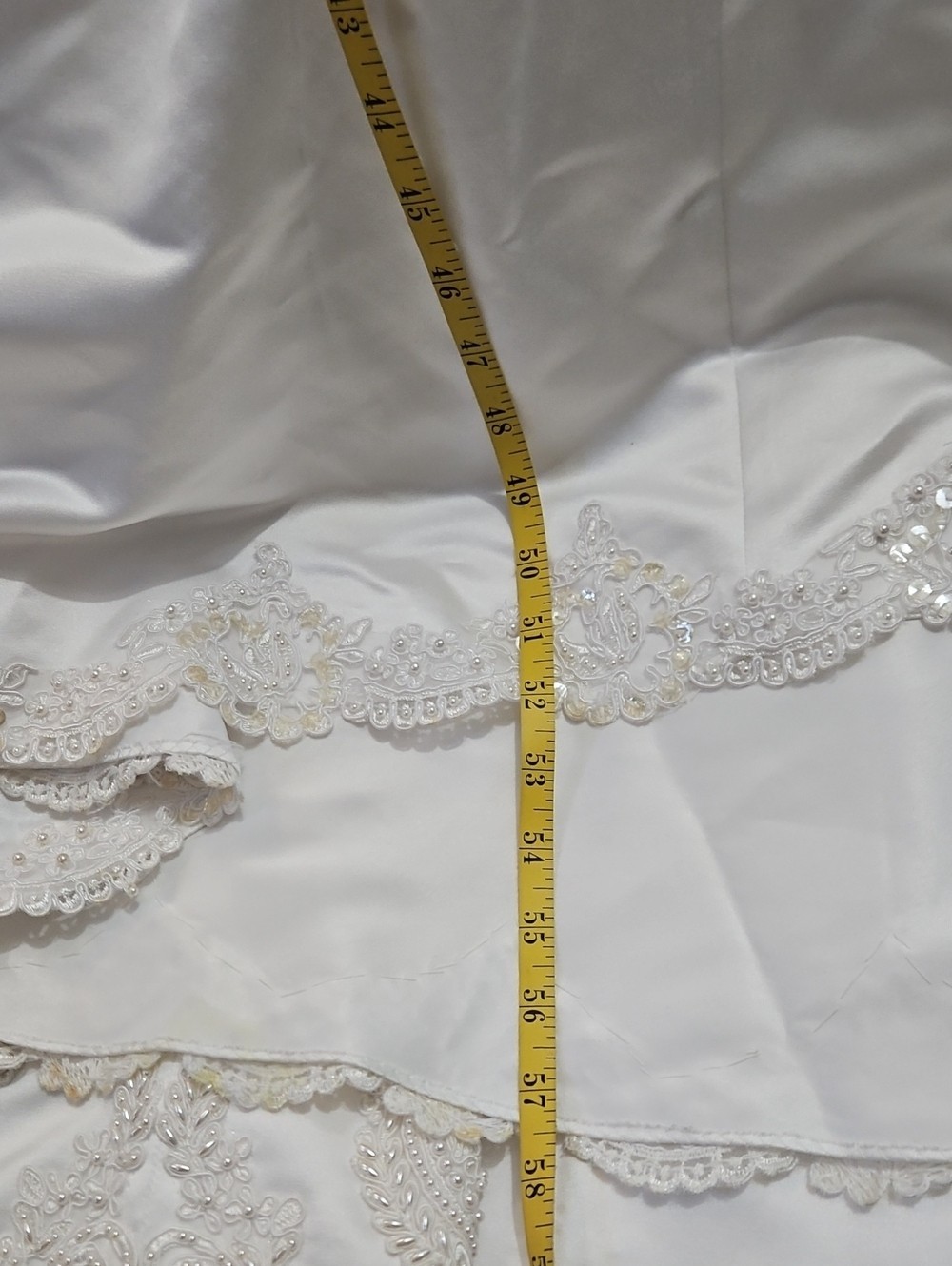 Alfred Angelo White Satin Beaded Bodice Wedding Gown with Sweep Train – Small