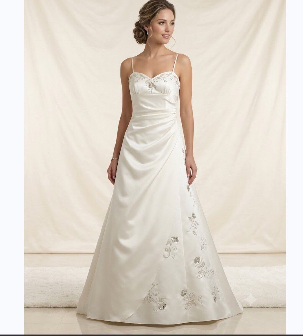 Jodi Kristopher Satin Wedding Dress A Line Gown Wt Silver Sz 5