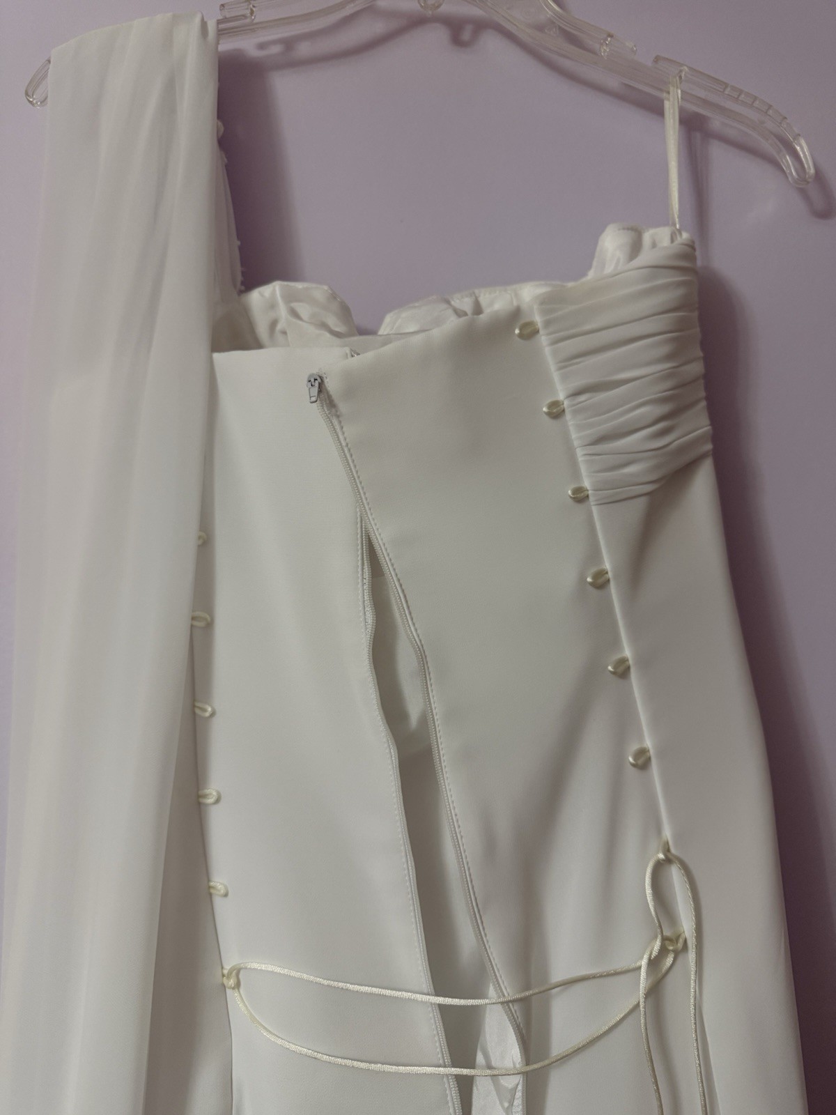 White Asymmetric One-Shoulder A-Line Chiffon Wedding Dress Lace Beading