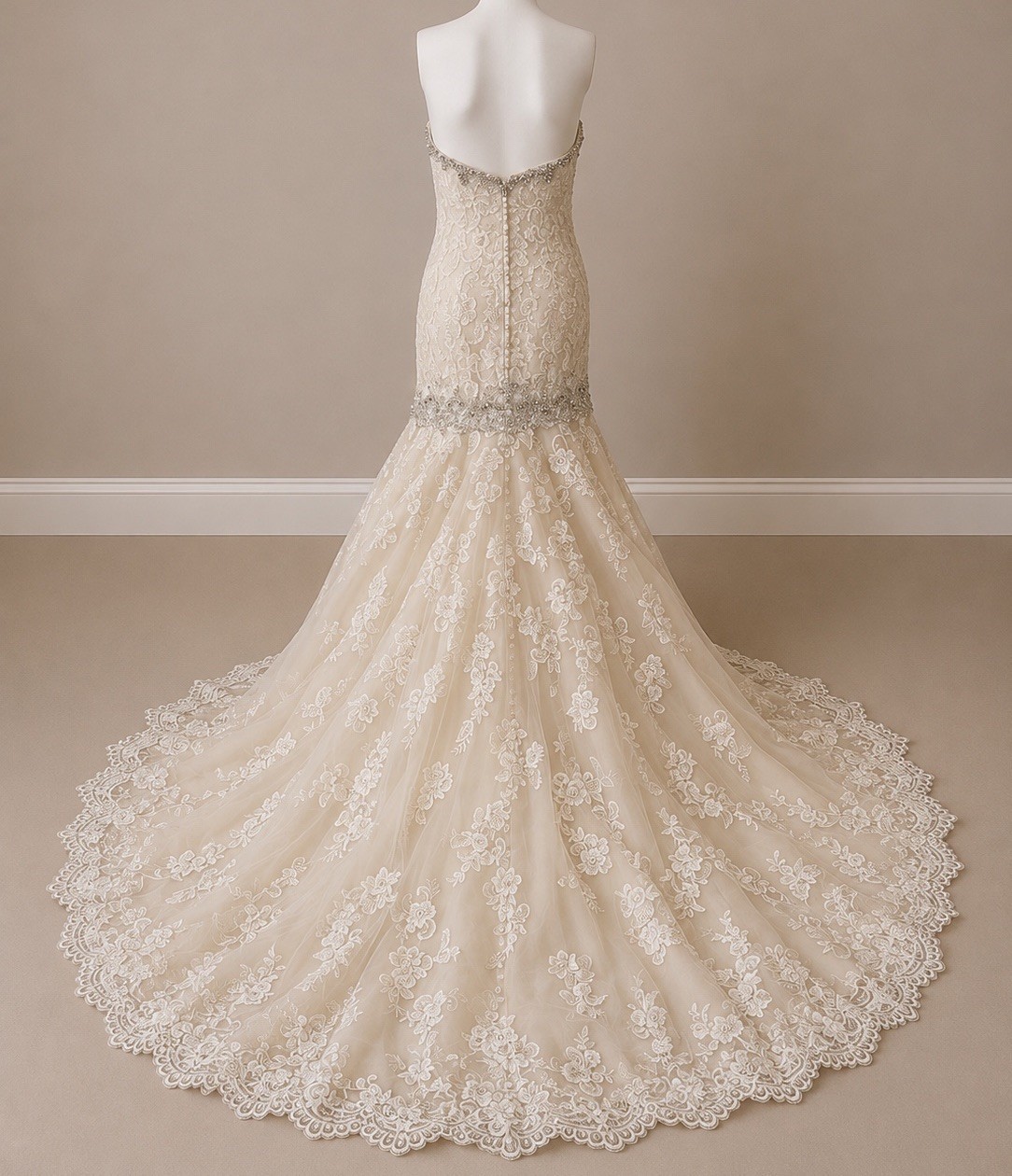 Allure Bridals Strapless Mermaid Wedding Dress Champagne Ivory Beaded Lace