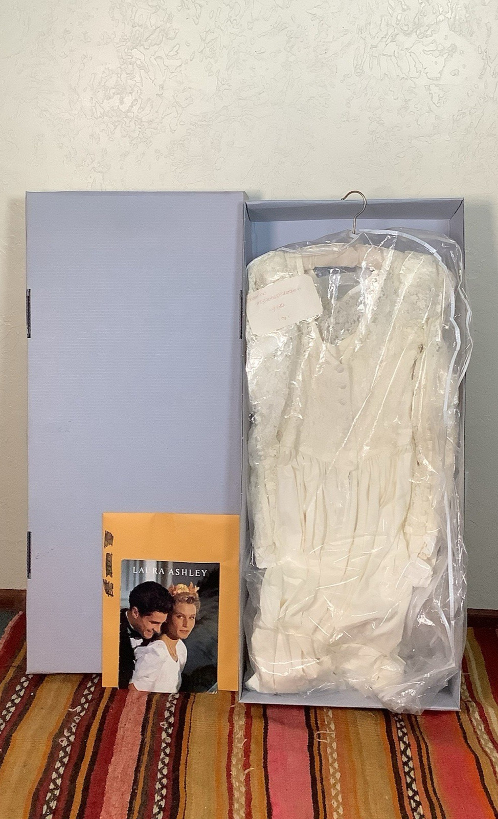 MINT Vintage 1992 Laura Ashley Cotton Sateen Wedding Dress with Veil & Catalog