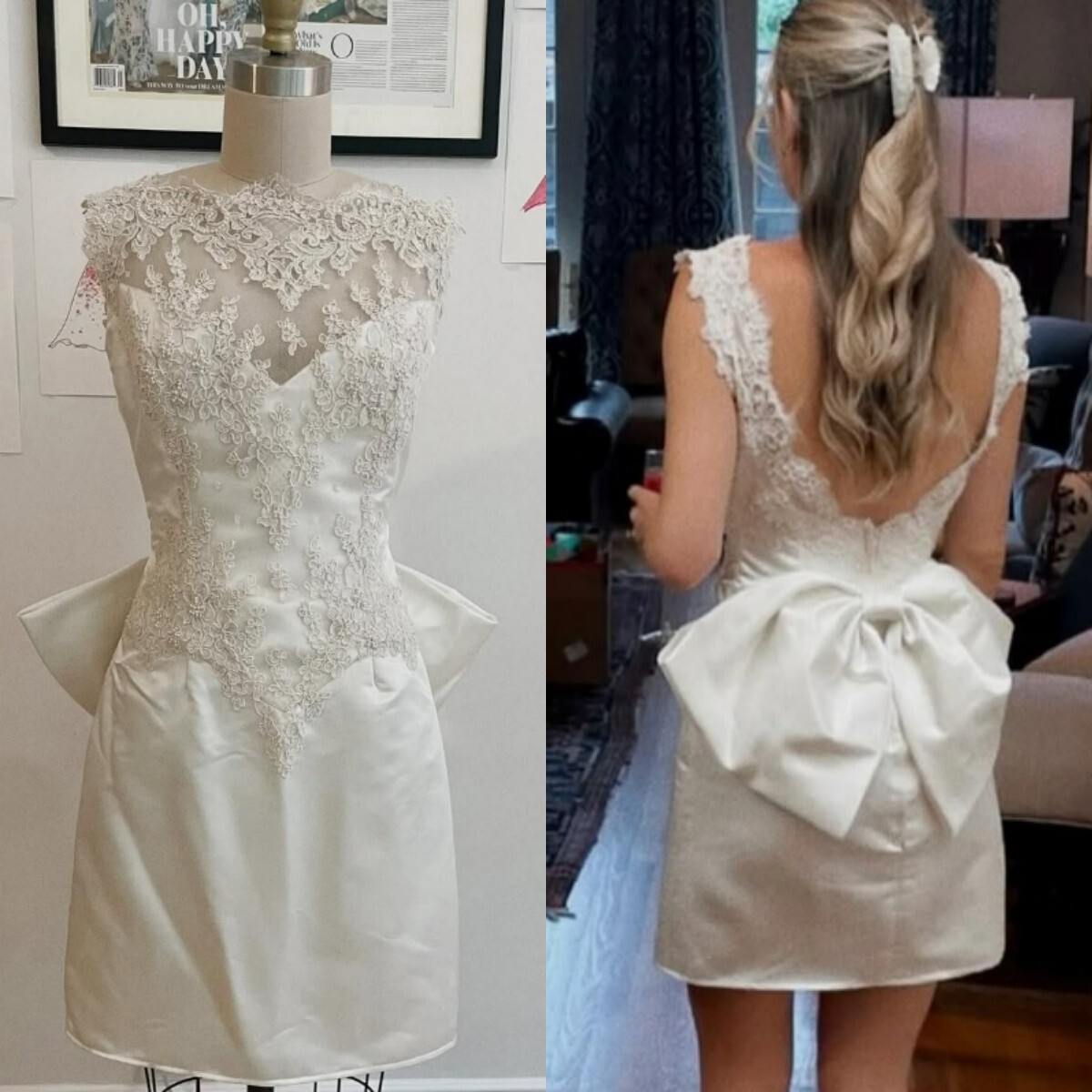 Short Wedding Dresses with Bow Choker Neck Sweet Elegant Sleeveless Bridal Gowns