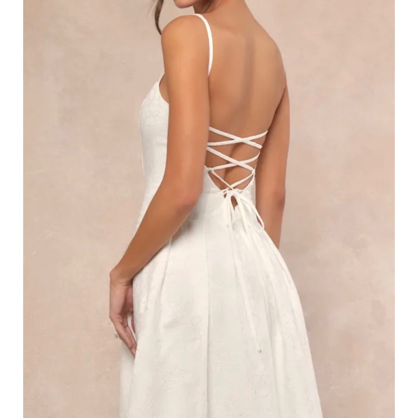 Lulus Arabella White Jacquard Basque Waist Maxi Dress Lace Up Back Womens M NEW