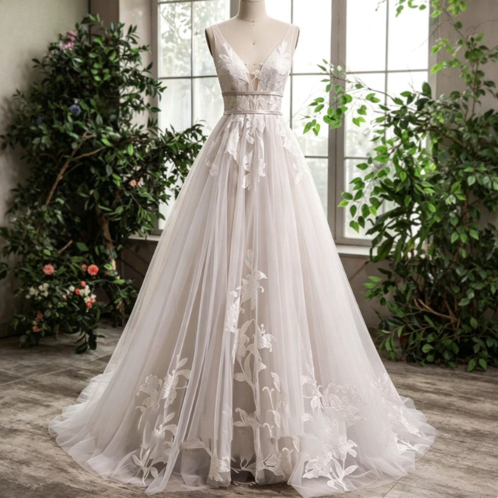 Beach Wedding Dresses V Neck Backless A Line Bohemian Lace Applique Bridal Gowns