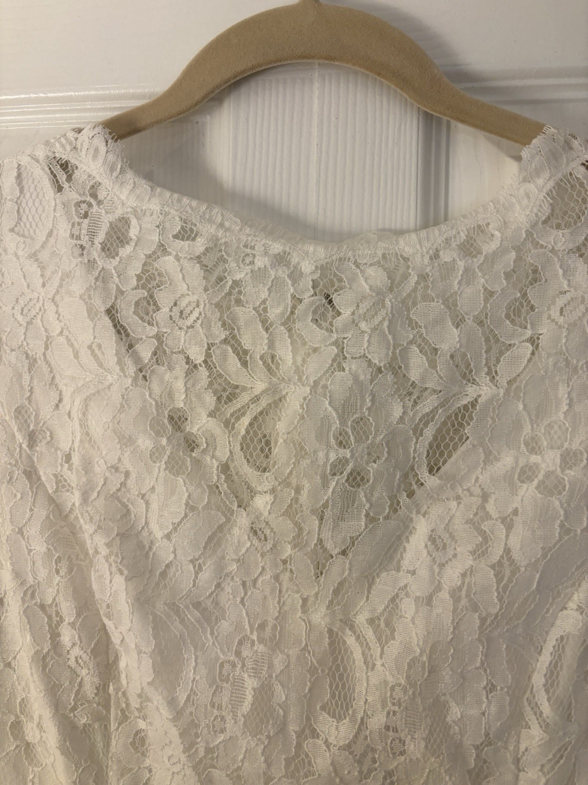SHANI White Lace Long Sleeve Scoop Neck A-Line Knee-Length Dress Size 8