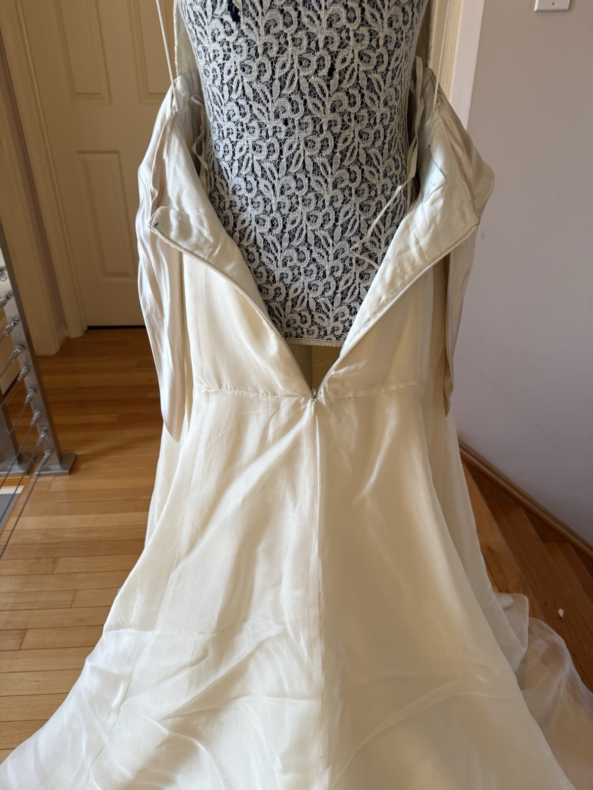 AMSALE Bali S (4) Ivory A-Line Organza Silk Lace Bralette Wedding Dress
