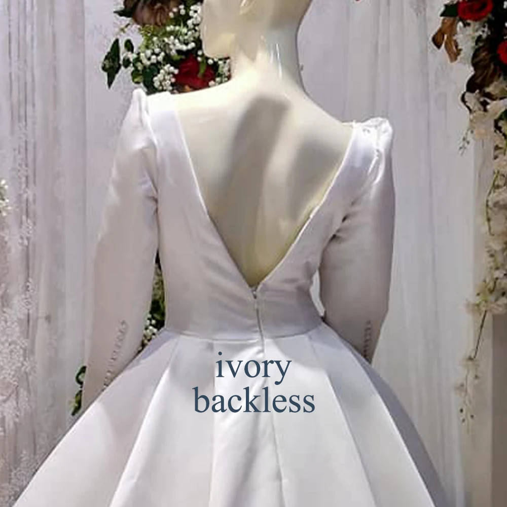 Vintage Satin Wedding Dresses For Woman Dubai Bride A-LINE Long Sleeves O-neck