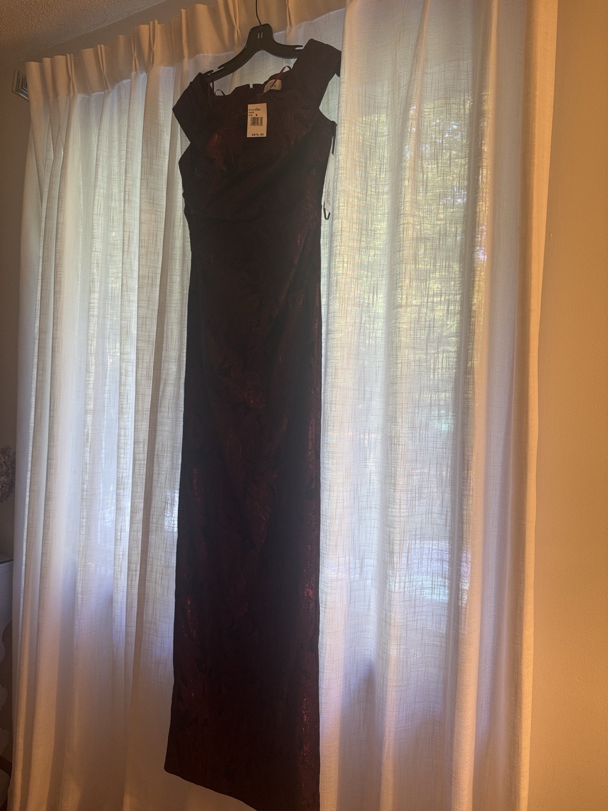 Teri Jon By Rickie Freeman Floral Stretch Jacquard Off-the-Shoulder Ruched Gown