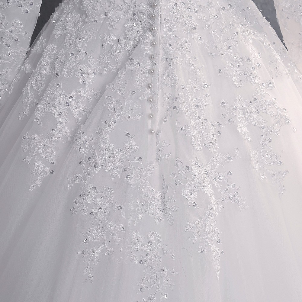 White/Ivory Lace Wedding Dresses BallGown Long Sleeve Applique BridalGown Custom