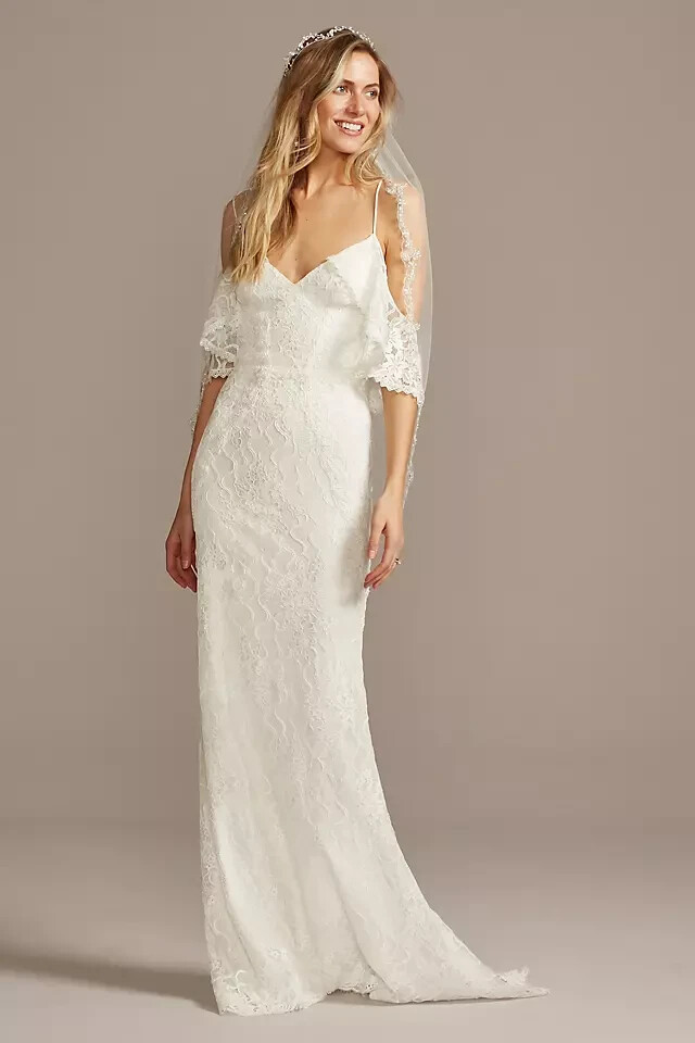 GALINA Off-White Lace V-Neck Cold Shoulder Bridal Wedding Dress Gown 14 US = XL