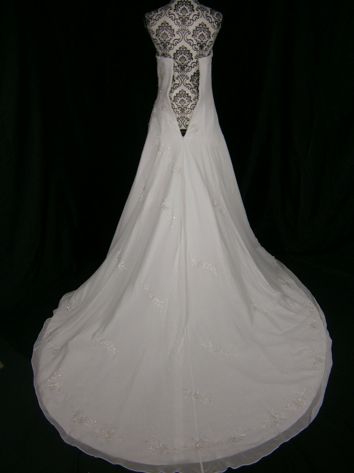 D. Michalik Wedding Dress Off-White Chiffon Strapless Beaded Gold Sequins Train